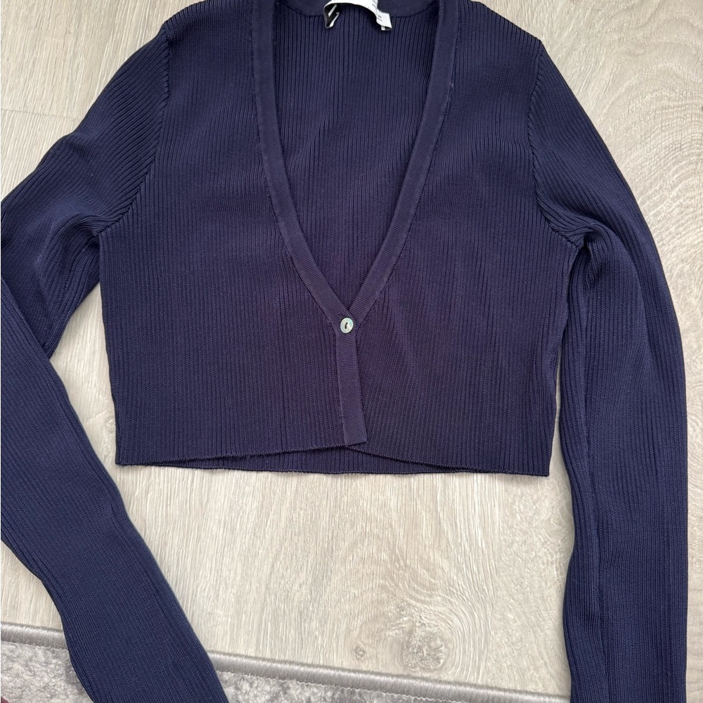 Zara Navy Long Sleeve Crop Top